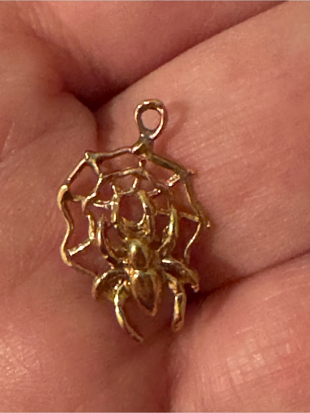 14k Gold Spider Web Charm Pendant - Picture 3 of 5
